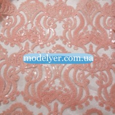 Ткань Сетка с пайетками корона (розовый)